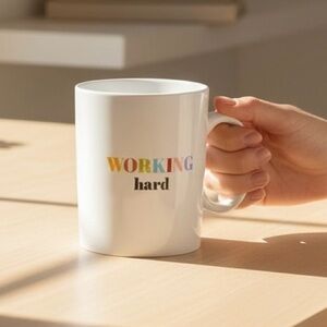 NEW Cute Multicolor 'Working Hard or Hardly Working' WFH office Funny Mug